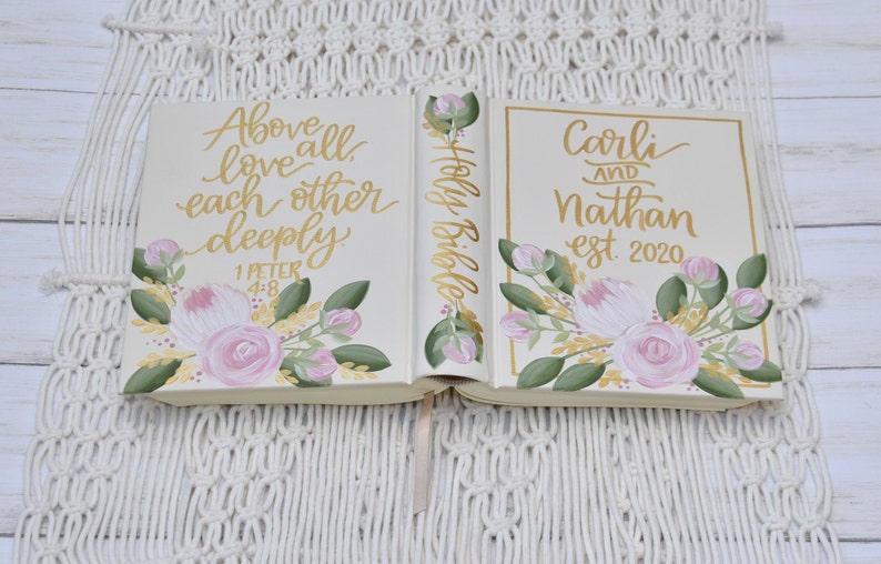 Hand Painted Bible, shops Wedding Bible, Custom Gift Bible, Personalized Keepsake