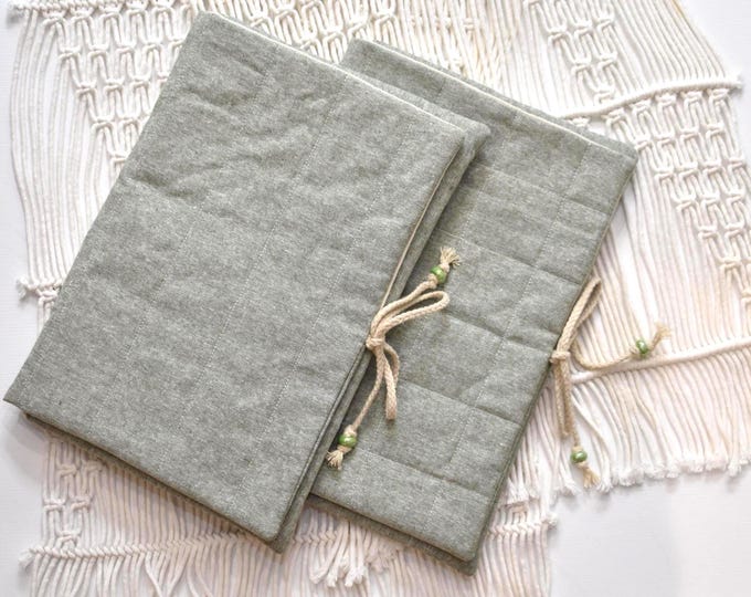 Featured listing image: Bible Case/Bag, Heather Green with cotton cord, Hand Quilted/Sewn, Book sleeve, Kindle Scribe/Fire Max 11/11" iPad sleeve