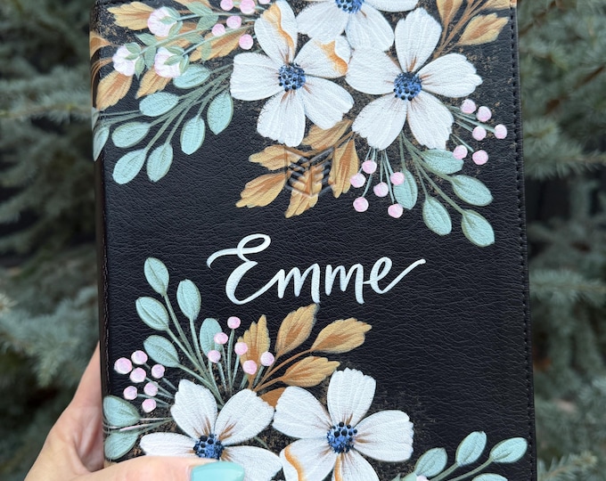 Featured listing image: Painted CSB Leather Soft Pink Daisies Bible, Book Sleeve/bag, Personalized gift
