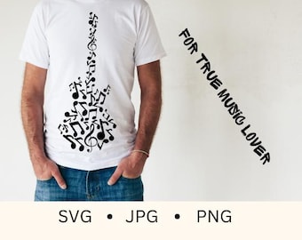 Guitar Music Notes Heart SVG: Musician Gift (Digital Download)
