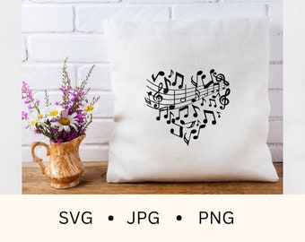 Notas musicales en forma de corazón SVG: Regalo para músico (Descarga digital)