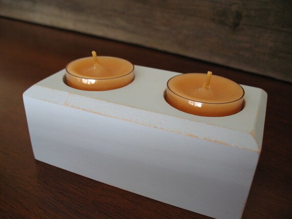 Conjunto de 2 sostenedores de Luz de Té de Navidad de Madera-Vela-De Madera-festivo-Vintage