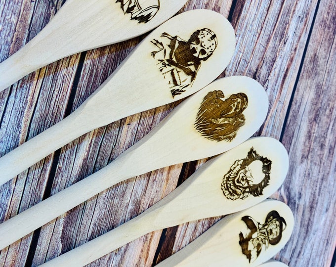 Horror Character Wooden Spoon: Custom Pyrography Halloween Decor