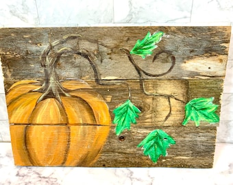 Autumn Pumpkin Fall Leaves Hand Painted Wooden Sign Autumn Decoration Fall Thanksgiving Halloween Maple Leaf