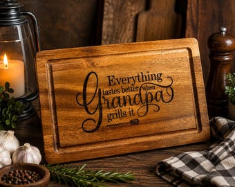Personalized Grandpa Cutting Board | Everything Tastes Better When Grandpa Grills It | Father’s Day Gift for Grandpa | BBQ Gift from Grandki