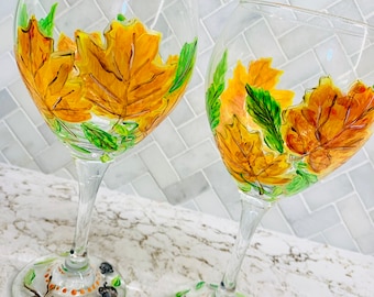 Autumn Leaf 20oz Wine Glass Hand Painted Set Of 2 Gifts For Her Christmas Gift Autumn Decor Fall Decoration