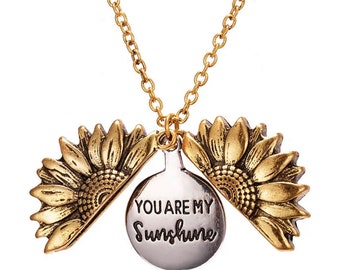 Vintage Open Locket Sunflower Necklace Engraved You Are My Sunshine Flower Floral Pendant Necklace Unique Party Jewelry Gifts