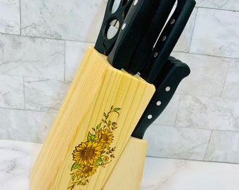 Sunflower Kitchen Knife Block With & Without Color/Sunflower Kitchen/Christmas Gift/Mothers Day Gift/Birthday Gift
