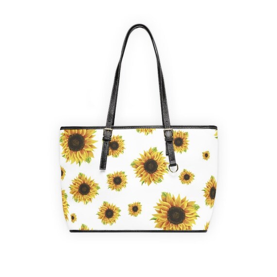 Sunflower White Leather Shoulder Bag Purse Hand Bag Travel Gifts for Her Designer Birthday Christmas Mothers Day Accessories