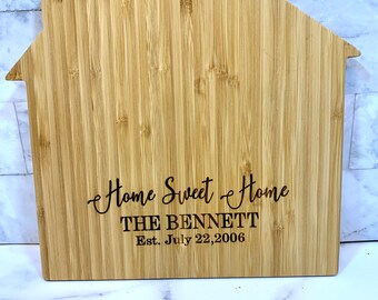 Personalized Home Sweet Home Is Heart Shaped Bamboo Cutting Board/ Realtor Client Gifts/ Custom/Wedding/Housewarming Gift