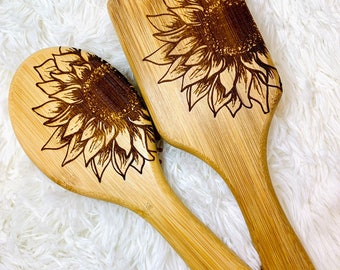 Sunflower Bamboo Wood Brush & Comb/Sunflower Bathroom/Sunflower Bedroom/Gifts for Her/Gifts for Him/Christmas/Birthday/Mothers Day/Bridal