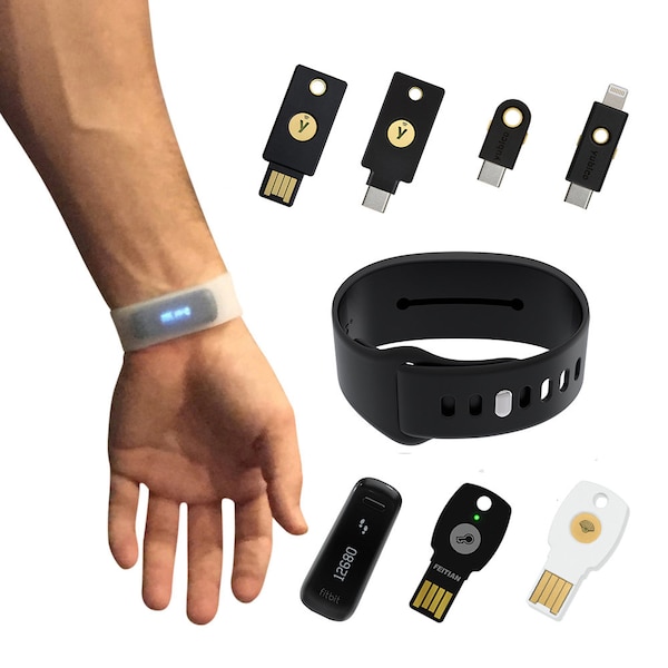 Pocketbands 3.0 Armband für YubiKey 5C NFC Series 5, Google Titan Sicherheitsschlüssel USB-C, ioProx RFID Schlüsselanhänger, 2FA, FitBit One Armband