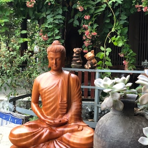 Hand-Carved Wooden Buddha Statue – Meditating Buddha Sculpture, Natural Hardwood Finish, Mindfulness Home Decor