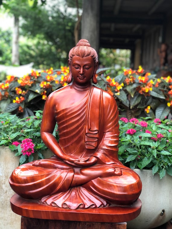 The Wooden Sitting Buddha Statue India Style Etsy