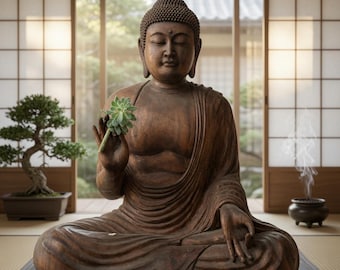 Vintage Japanese Wood Buddha Statue, Seated Meditation Figurine, Antique Zen Decor, Spiritual Altar Art, Bookshelf Decor