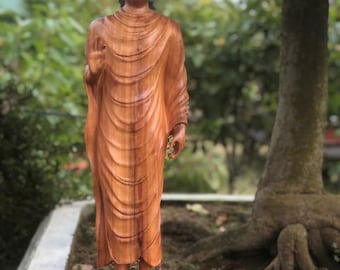 Estatua de Buda de pie estilo Gandhara / Figura de madera tallada a mano / Arte grecobudista, pieza de colección, decoración espiritual para el hogar