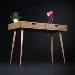 HEIM desk, office desk, mid century modern, bureau, small table, vanity table made of oak wood, customized size and finish