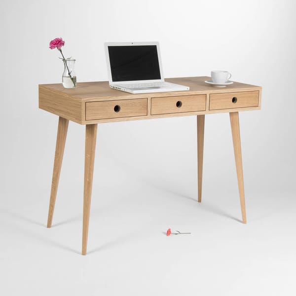 Home desk, bureau, dressing table, wooden desk, oak wood, mid century modern, 60s; Limited-Time Offer: Free & Fast Shipping