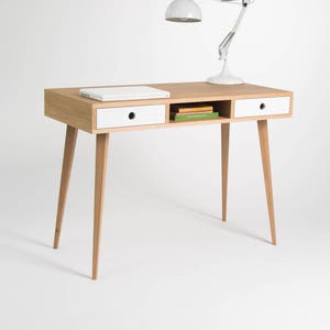 KUUB – Desk for home, dressing table, bureau, with white drawers, oak wood, scandinavian design, mid century modern