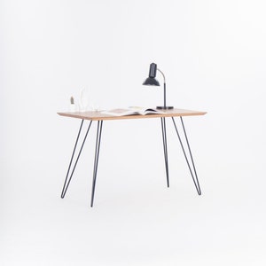 Solid wooden desk, modern table with metal hairpin legs American Walnut colour / finish 画像 1