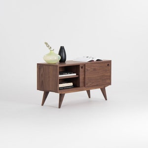 KUUB – Media cabinet made of walnut wood, TV stand, media console, midcentury modern