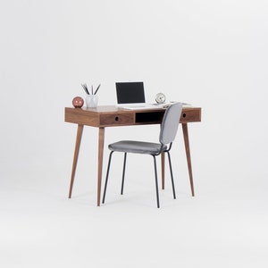 KUUB – Walnut desk with drawers, bureau, dressing table with storage, walnut wood, customized size and finish