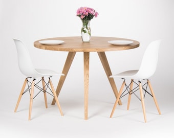 Round dining table, large kitchen table, made of solid oak wood; Limited-Time Offer: Free & Fast Shipping