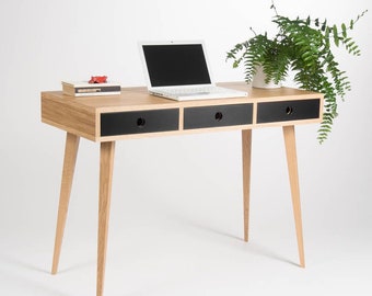 Small modern desk, bureau, dressing table, oak wood, mid century modern, customized size and finish
