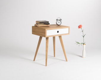 Table de chevet, table de chevet, table de chevet modernes avec tiroir blanc, en bois de chêne ; Offre à durée limitée : livraison gratuite et rapide