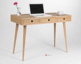 Home desk, bureau, dressing table, wooden desk, oak wood, mid century modern, 60s; Limited-Time Offer: Free & Fast Shipping