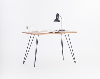 Solid wooden desk, modern table with metal hairpin legs - American Walnut colour / finish