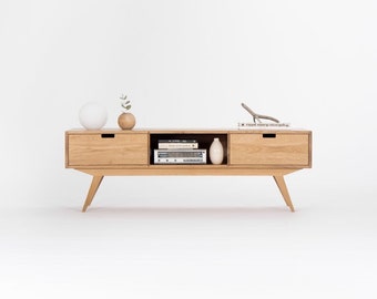 Media console, TV stand, record player made of solid oak wood