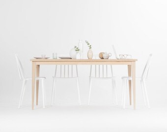 Farmhouse table, dining table, solid wood in white oak shade; Limited-Time Offer: Free & Fast Shipping