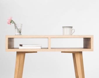 Entryway table, hallway table, small desk, with open shelf, made of oak wood