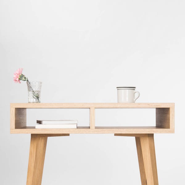 Table d'entrée, table de couloir, petit bureau, avec étagère ouverte, en bois de chêne