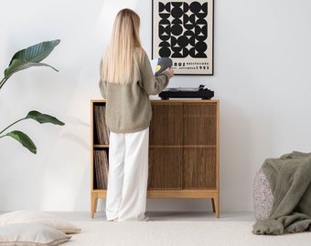 TONN HIGH 101 - Record player stand, vinyl record storage made of solid oak wood