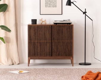 TONN HIGH 101 - Record player stand, vinyl record storage made of solid American walnut wood; Limited-Time Offer: Free & Fast Shipping