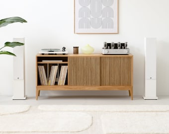 TONN 150 - Record player stand, vinyl record storage made of solid oak wood