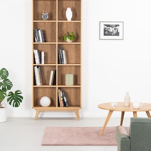 Bookcase, bookshelf, mid century modern, scandinavian, shelf unit made of oak wood image 1