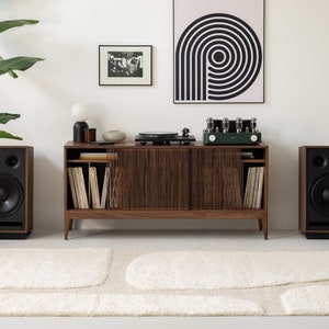 TONN 150 - Record player stand, vinyl record storage made of American walnut wood