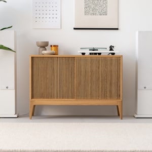 TONN 101 - Record player stand, vinyl record storage made of solid oak wood