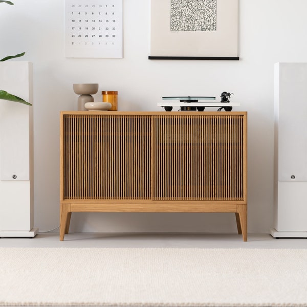 TONN 101 - Record player stand, vinyl record storage made of solid oak wood