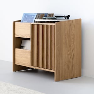 Schrank für Schallplatten, Plattenspieler Regal – FUSE Eiche – Japandi für HiFi Komponenten