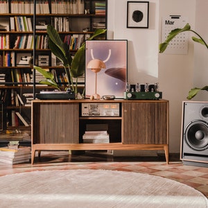 TONN 150 - Record player stand, vinyl record storage made of American walnut wood