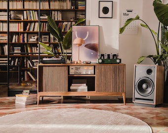 TONN 150 - Record player stand, vinyl record storage made of American walnut wood