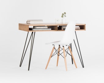 Escritorio moderno de mediados de siglo en roble macizo – Mesa de escritura escandinava