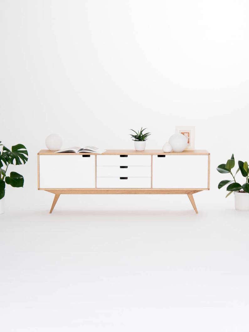 Mid century modern sideboard, retro console cabinet, white credenza image 1