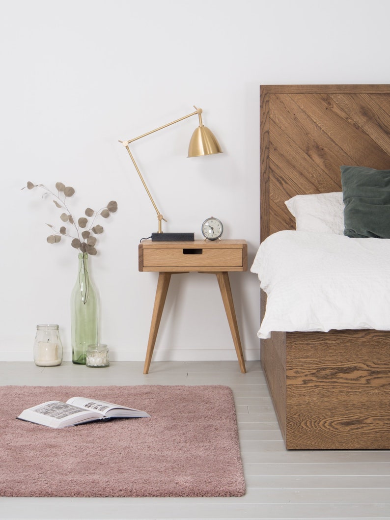 Mid century nighstand, bedside table, with drawer, made of oak wood image 1