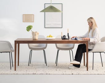 HYGG - Scandinavian dining table, modern walnut wood table for kitchen or dining room, seats 6-8