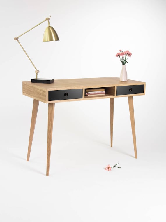 Mesa de oficina, escritorio pequeño, cómoda, con cajones negros, moderna de  mediados de siglo, madera de roble, tamaño y acabado personalizados -   España